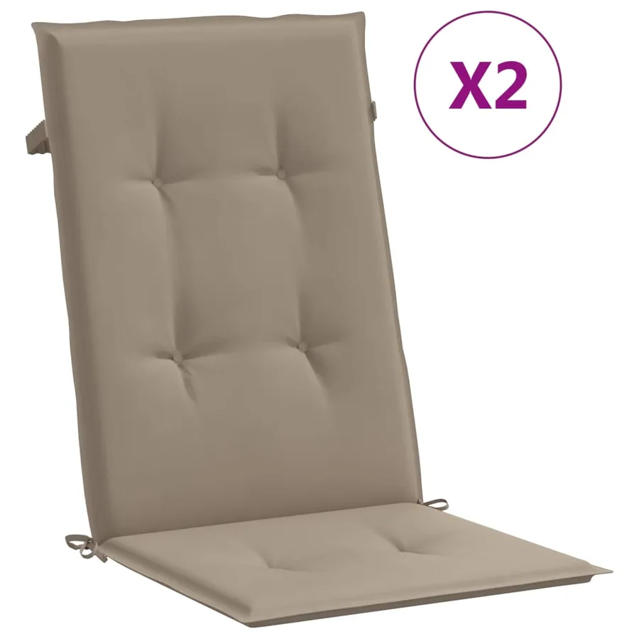 Coussins de chaise de jardin dossier haut lot de 2 taupe tissu - 2