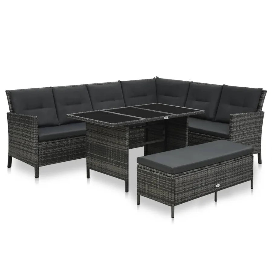 Salon de jardin 3 pcs avec coussins Résine tressée Gris