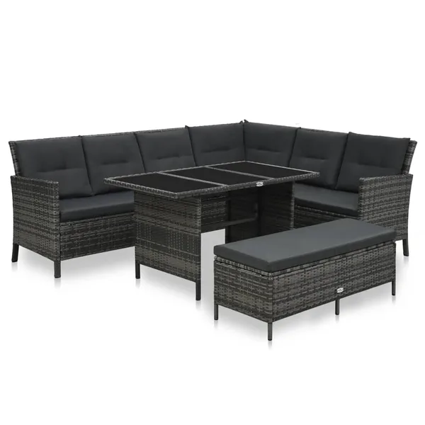 Salon de jardin 3 pcs avec coussins Résine tressée Gris