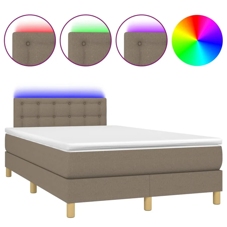 Sommier à lattes de lit avec matelas LED Taupe 120x200 cm Tissu - 2