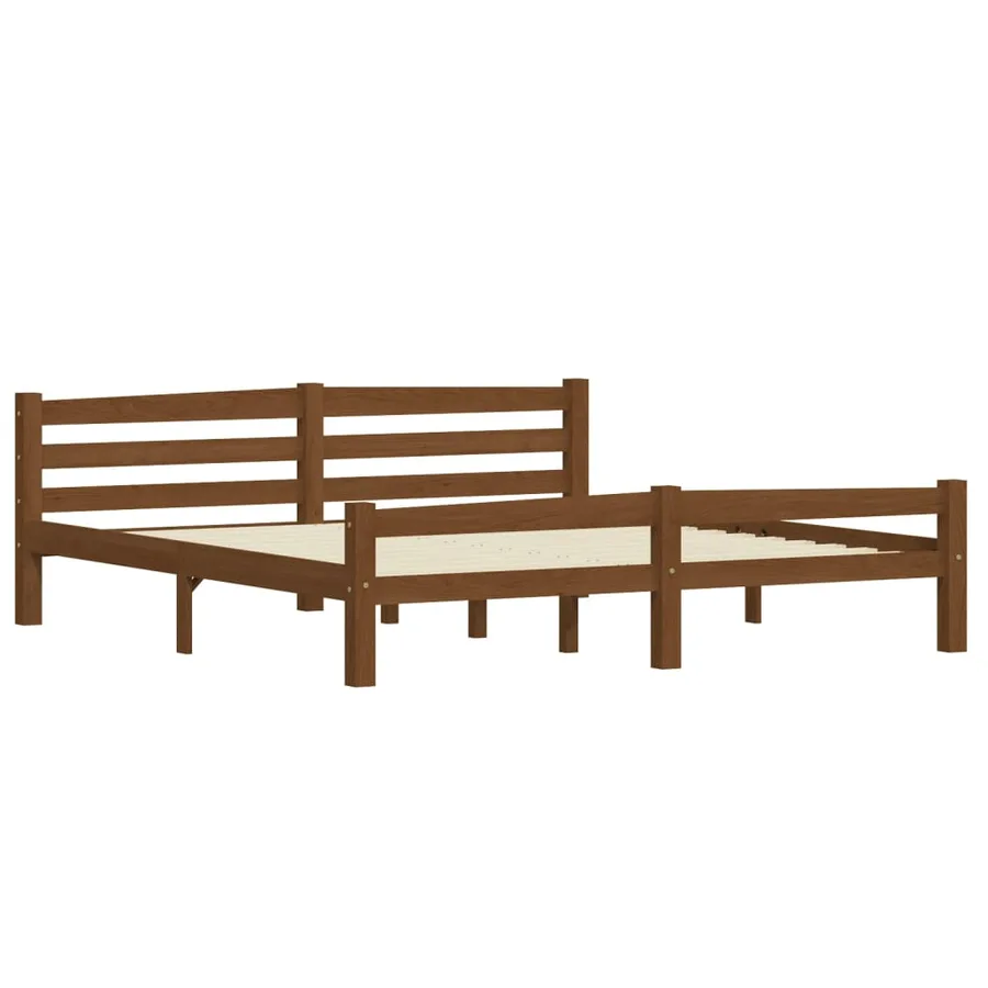 Cadre de lit sans matelas marron miel bois massif pin 180x200cm - 3