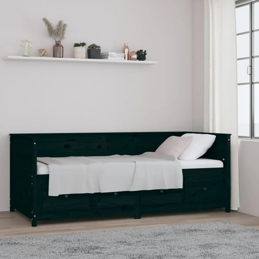Lit de jour sans matelas noir 90x200 cm bois de pin massif