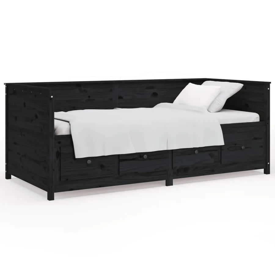 Lit de jour sans matelas noir 90x200 cm bois de pin massif - 2