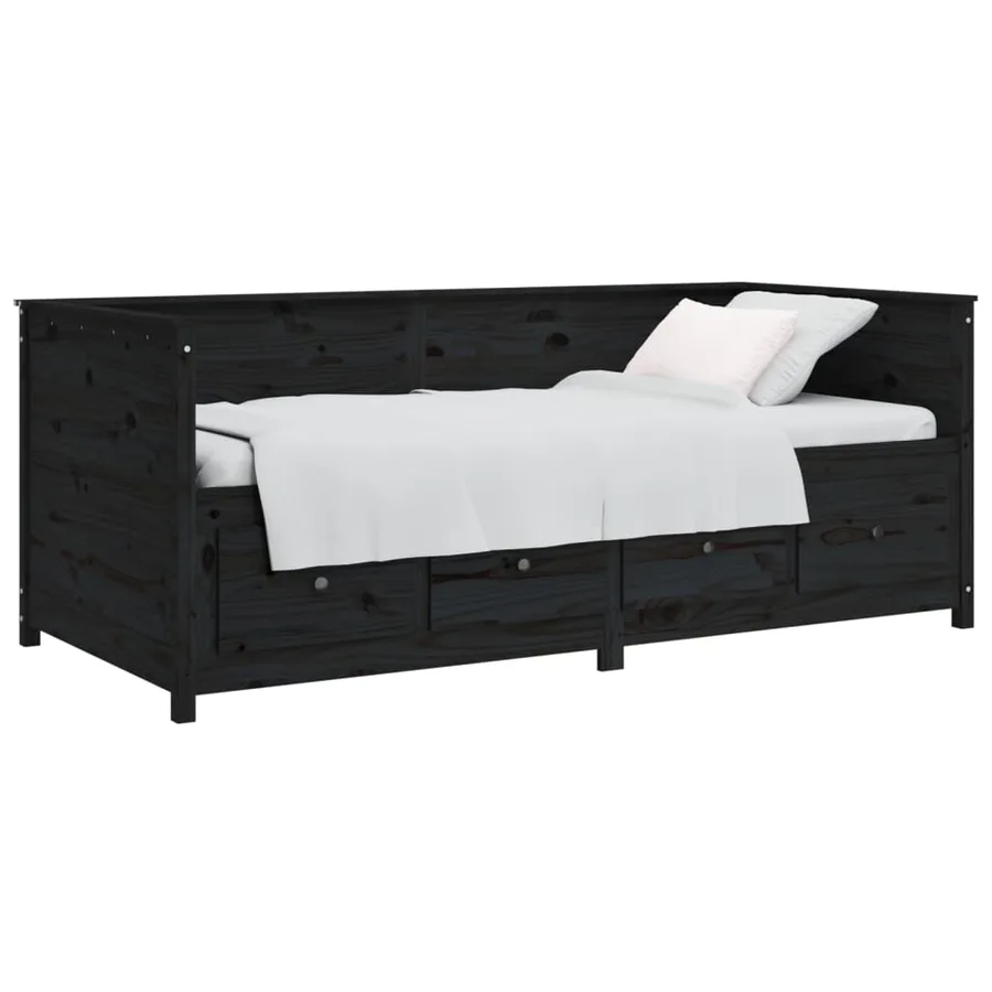 Lit de jour sans matelas noir 90x200 cm bois de pin massif - 3