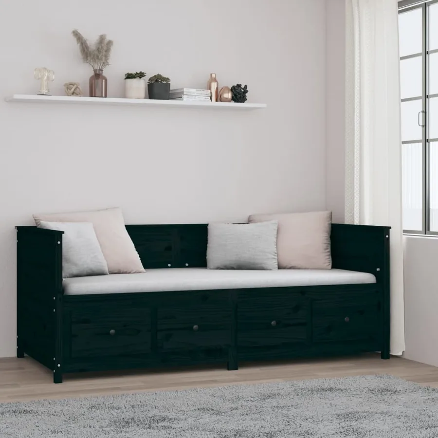 Lit de jour sans matelas noir 90x200 cm bois de pin massif - 4