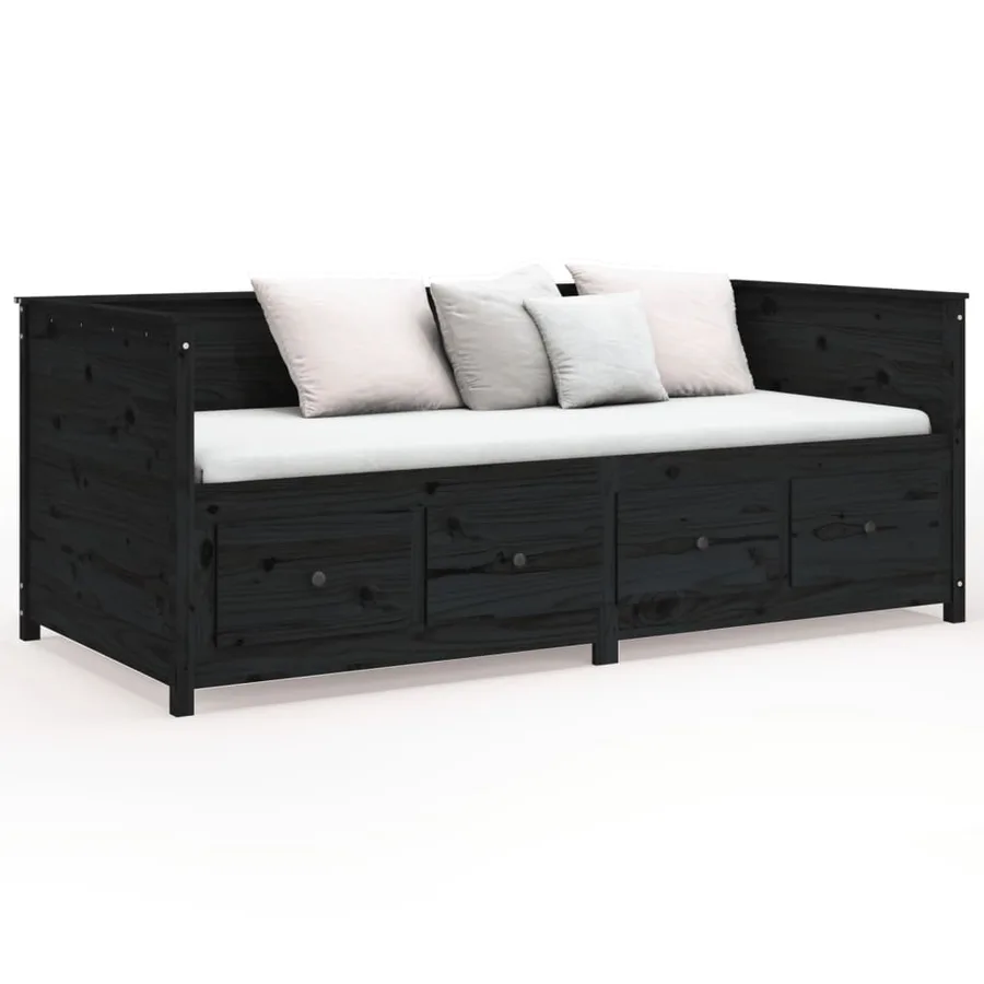 Lit de jour sans matelas noir 90x200 cm bois de pin massif - 5
