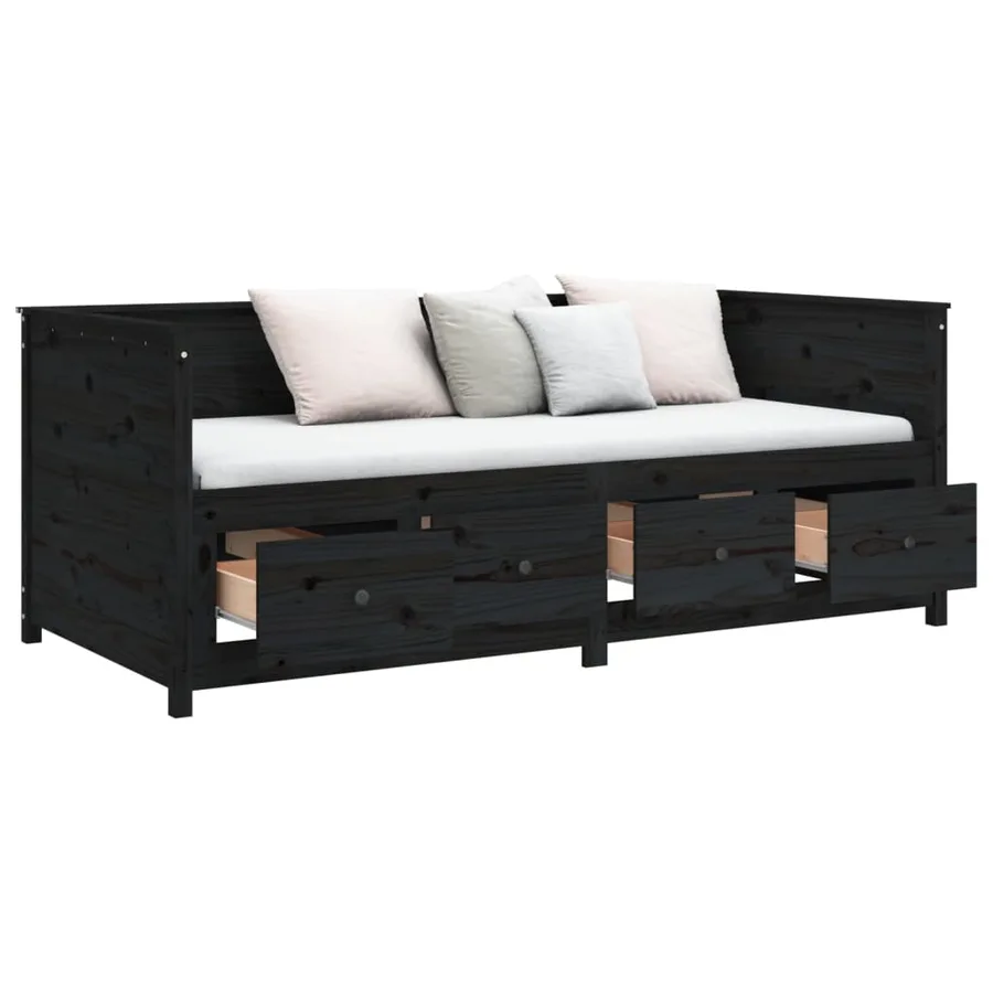 Lit de jour sans matelas noir 90x200 cm bois de pin massif - 7