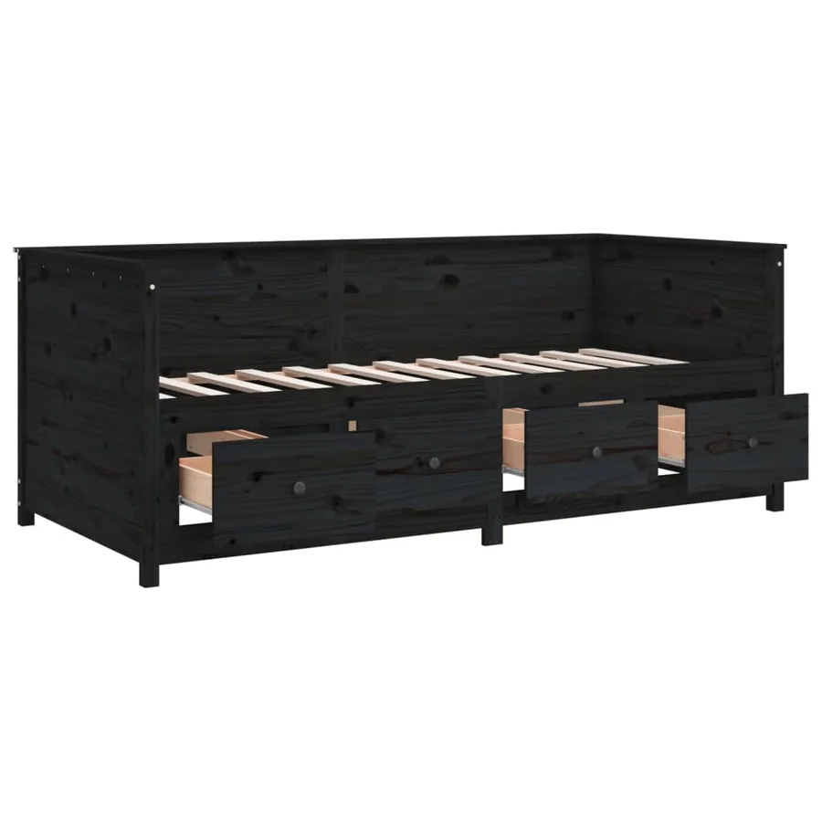 Lit de jour sans matelas noir 90x200 cm bois de pin massif - 8