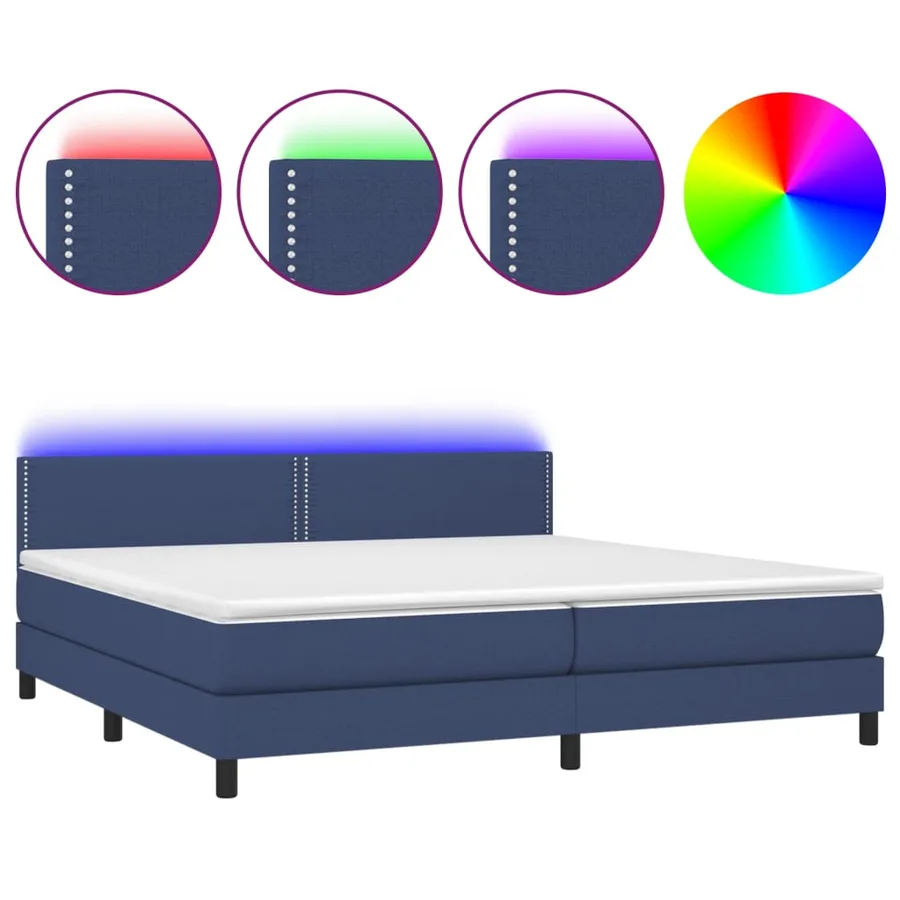 Sommier à lattes de lit et matelas et LED Bleu 200x200 cm Tissu - 2