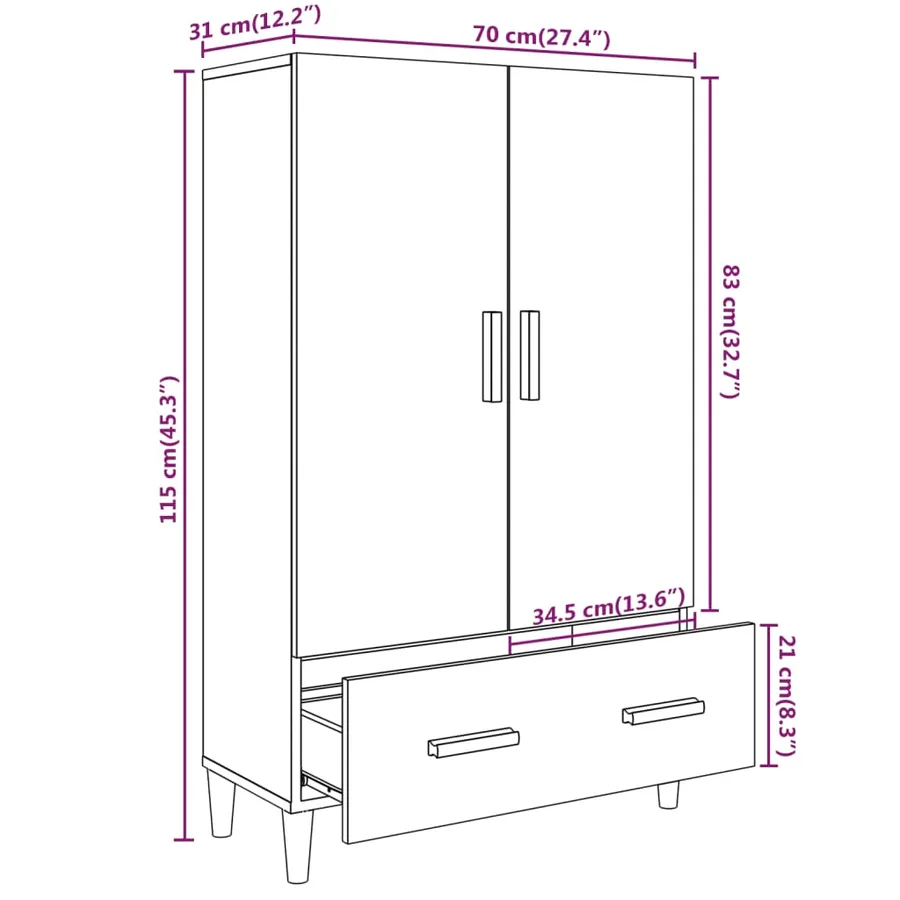 Buffet Blanc 70x31x115 cm Bois d'ingénierie - 8
