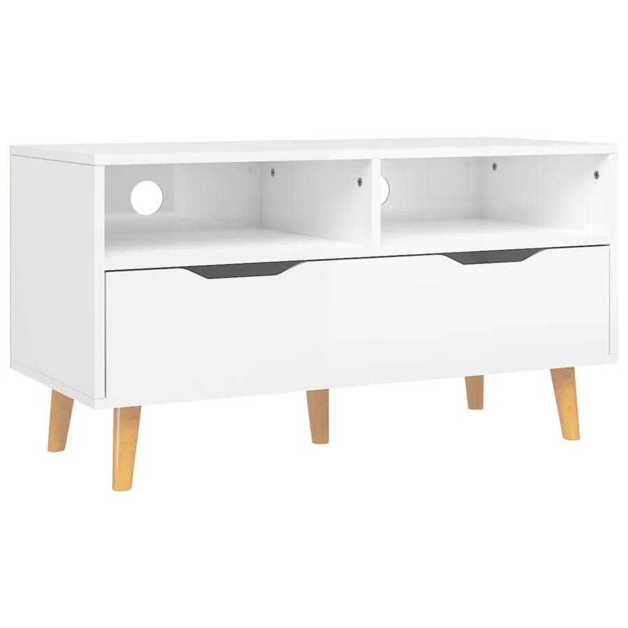 Meuble TV blanc brillant 90x40x48,5 cm bois d'ingénierie - 2