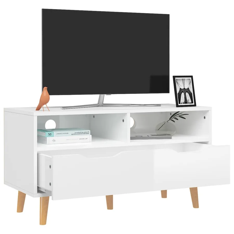 Meuble TV blanc brillant 90x40x48,5 cm bois d'ingénierie - 3