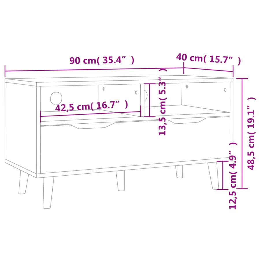 Meuble TV blanc brillant 90x40x48,5 cm bois d'ingénierie - 7