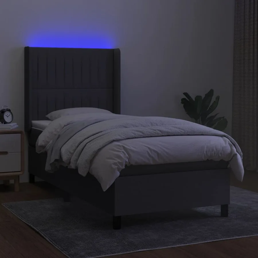 Sommier à lattes de lit matelas LED Gris foncé 90x190cm Tissu - 3