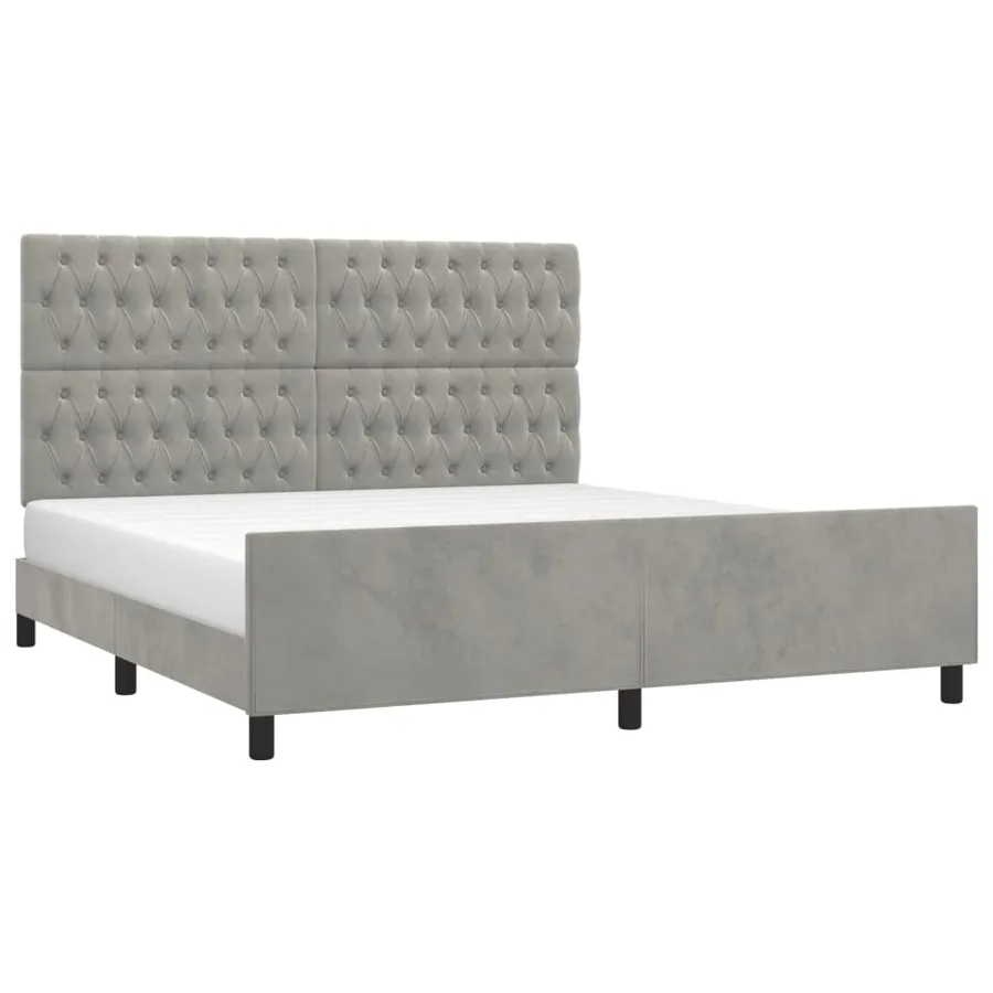 Cadre de lit sans matelas gris clair velours - 3