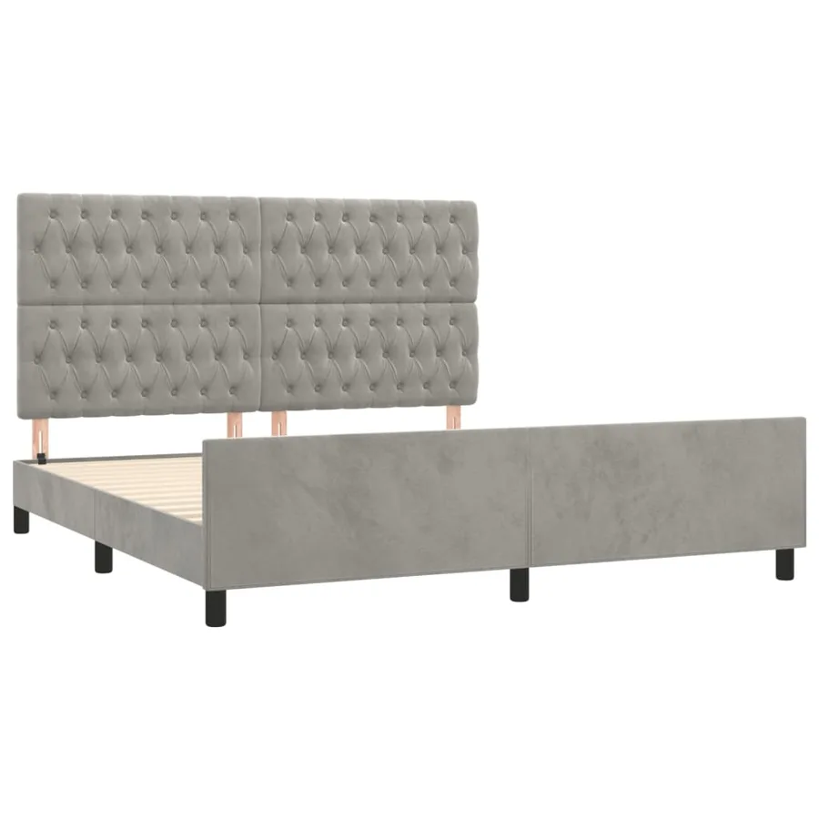 Cadre de lit sans matelas gris clair velours - 4