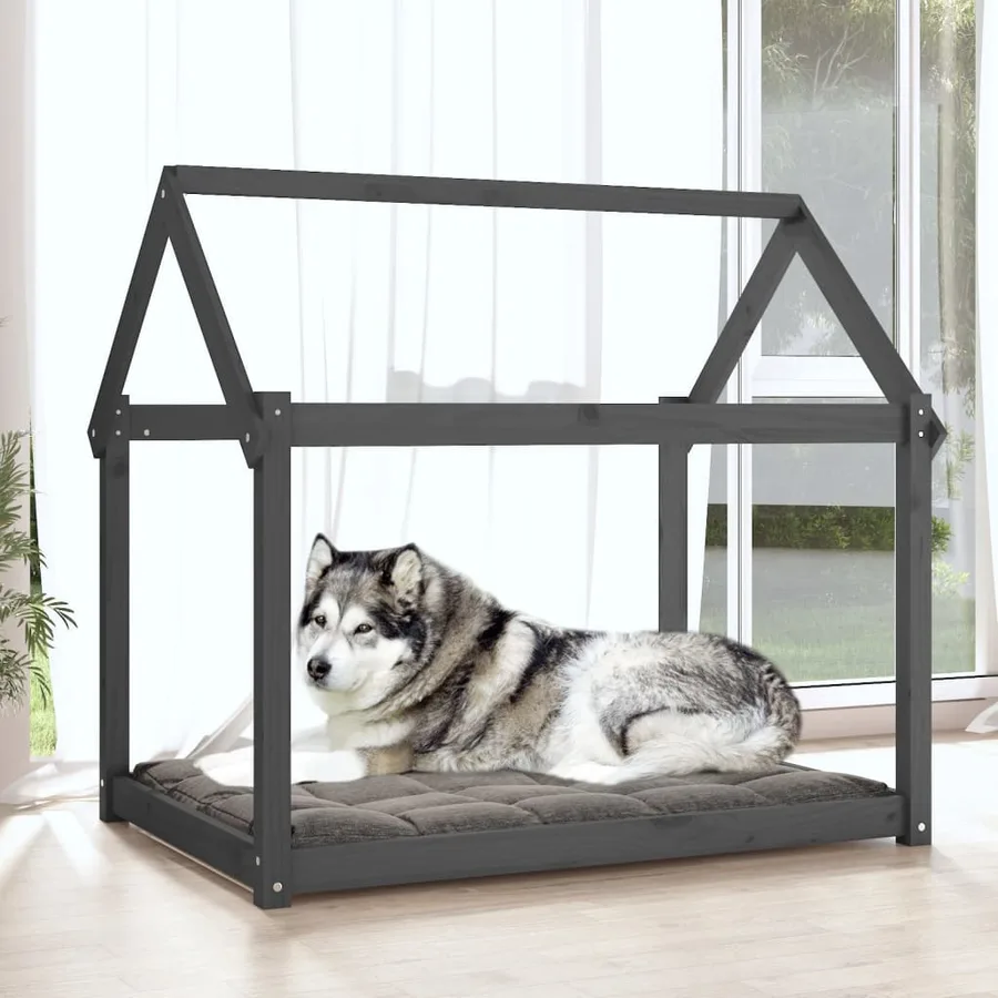 Lit pour chien Gris 111x80x100 cm Bois de pin solide - 3