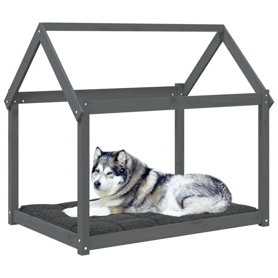 Lit pour chien Gris 111x80x100 cm Bois de pin solide - 4