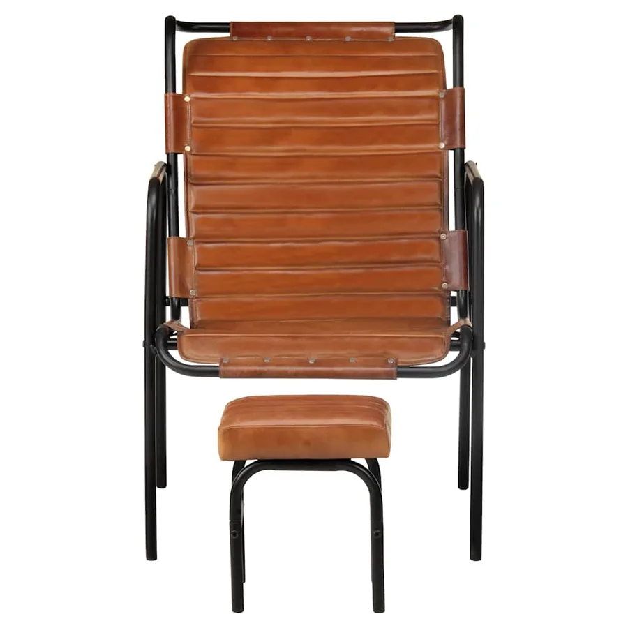 Fauteuil de relaxation avec repose-pied Marron Cuir véritable - 3