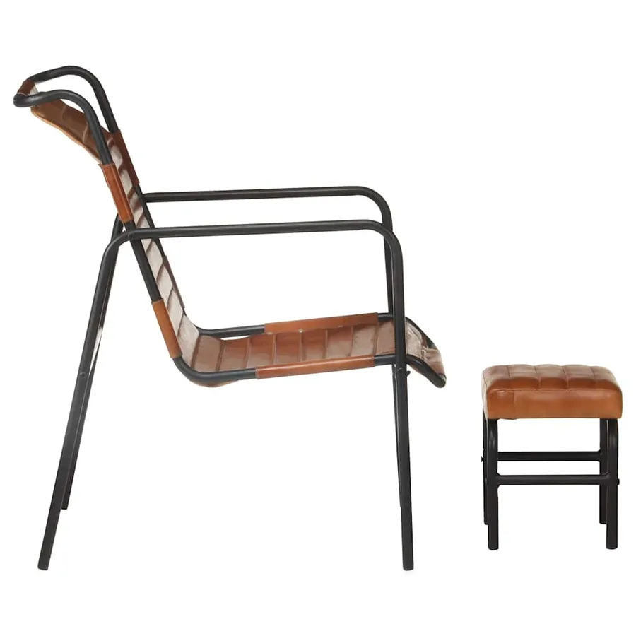 Fauteuil de relaxation avec repose-pied Marron Cuir véritable - 4