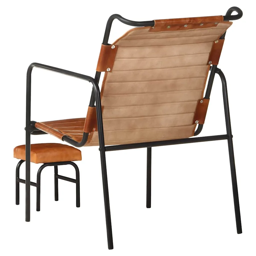 Fauteuil de relaxation avec repose-pied Marron Cuir véritable - 5