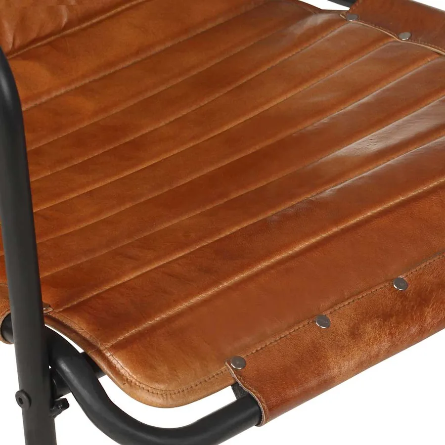 Fauteuil de relaxation avec repose-pied Marron Cuir véritable - 6