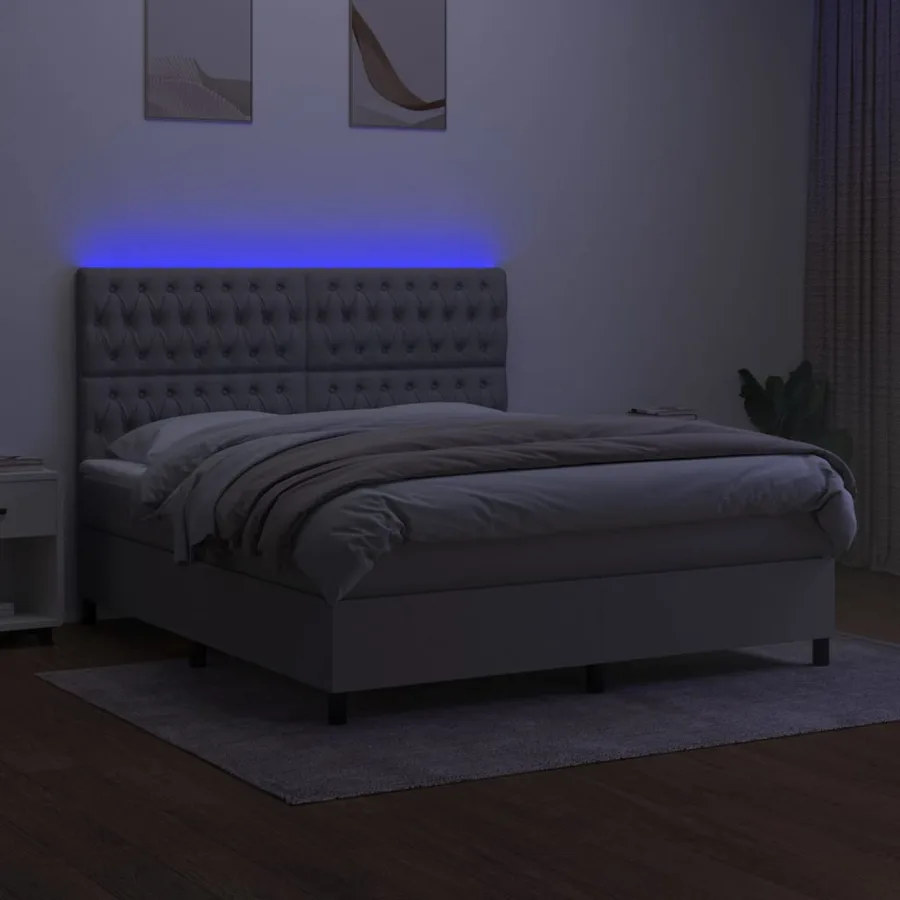 Sommier à lattes de lit et matelas et LED Gris clair 180x200 cm - 4