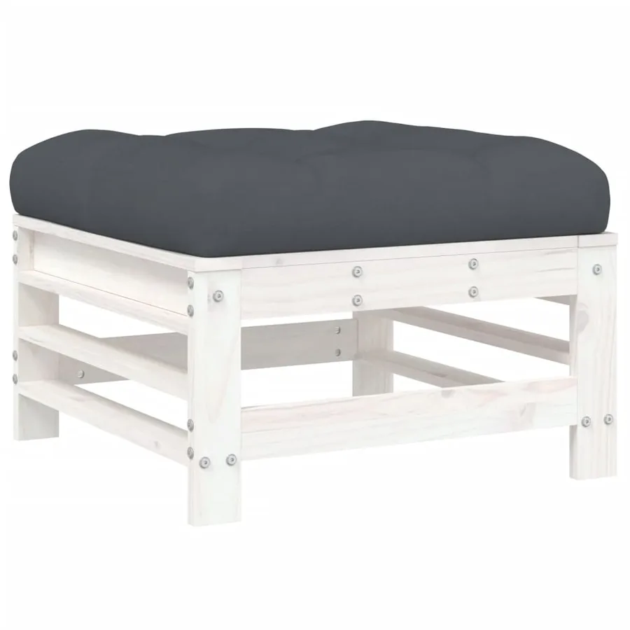 Repose-pied de jardin avec coussin blanc bois de pin massif - 2
