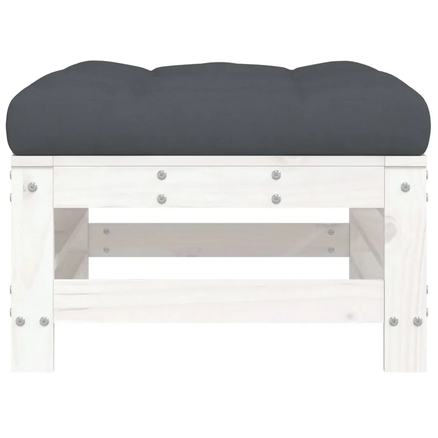 Repose-pied de jardin avec coussin blanc bois de pin massif - 3