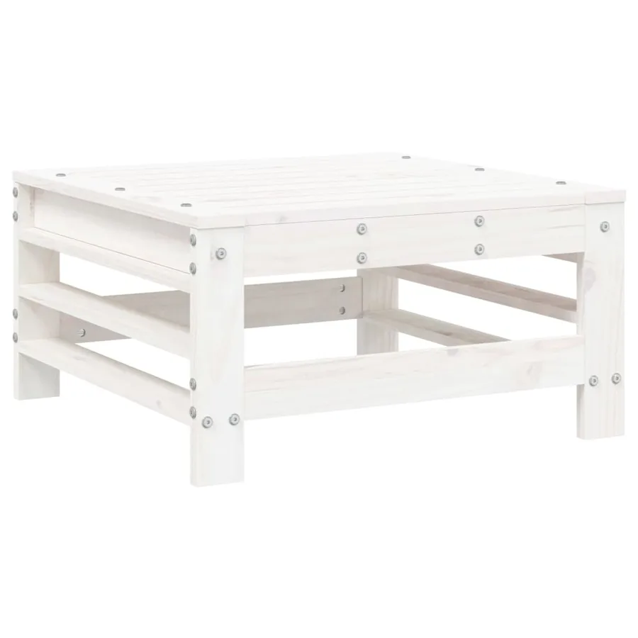 Repose-pied de jardin avec coussin blanc bois de pin massif - 4