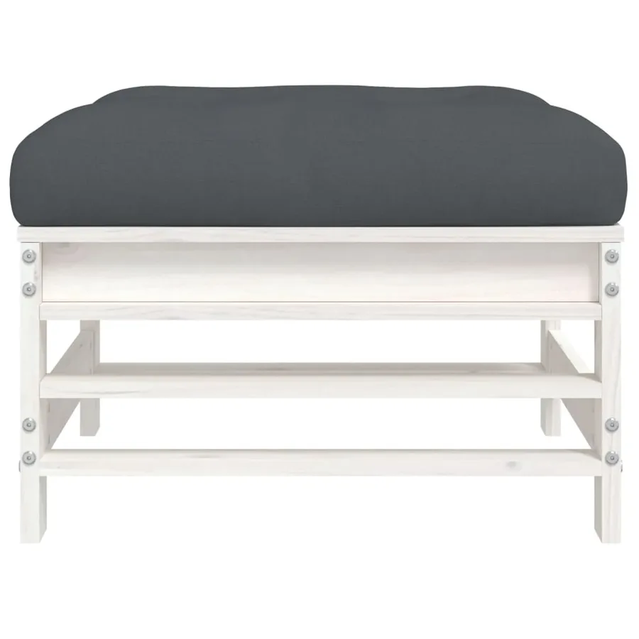 Repose-pied de jardin avec coussin blanc bois de pin massif - 6
