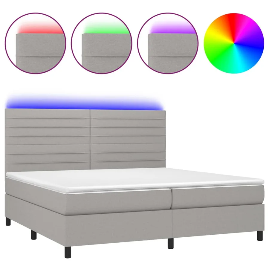 Sommier à lattes de lit et matelas et LED Gris clair 200x200 cm - 2