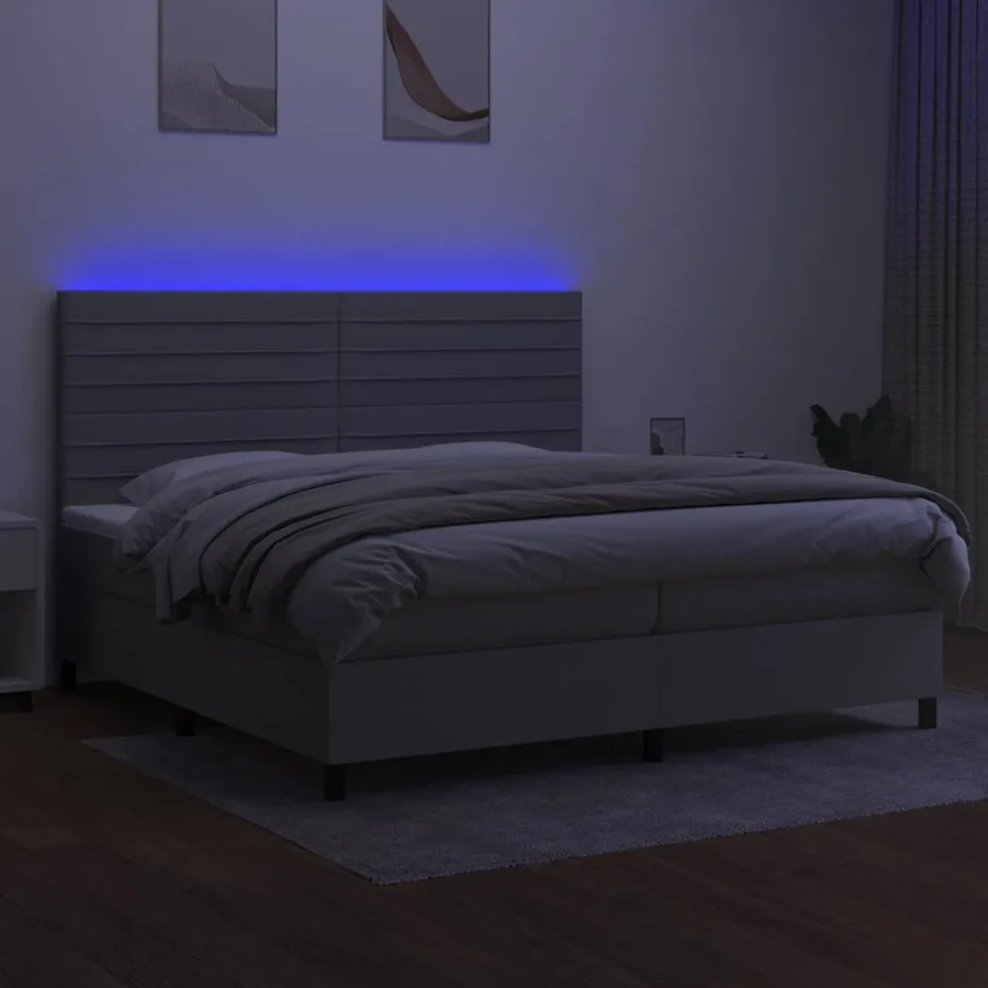 Sommier à lattes de lit et matelas et LED Gris clair 200x200 cm - 4
