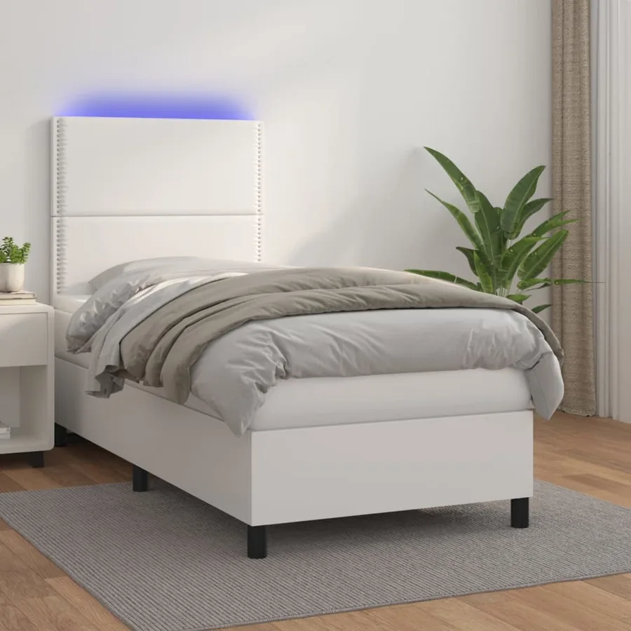 Sommier à lattes de lit avec matelas et LED Blanc 100x200 cm