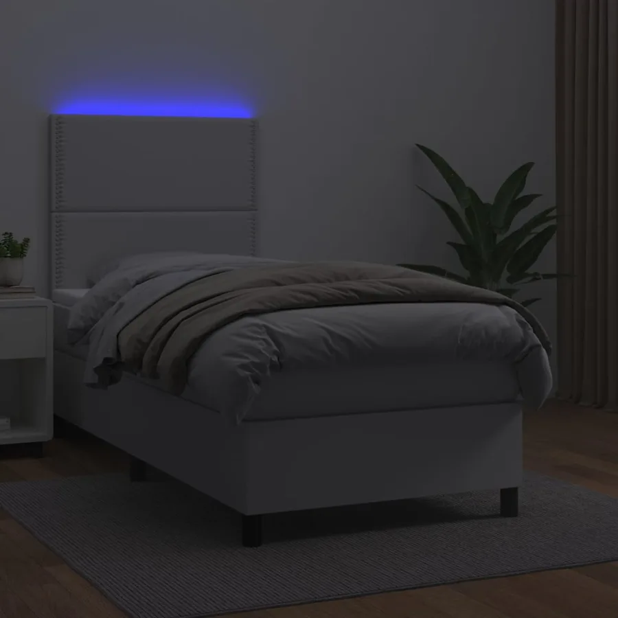Sommier à lattes de lit avec matelas et LED Blanc 100x200 cm - 4