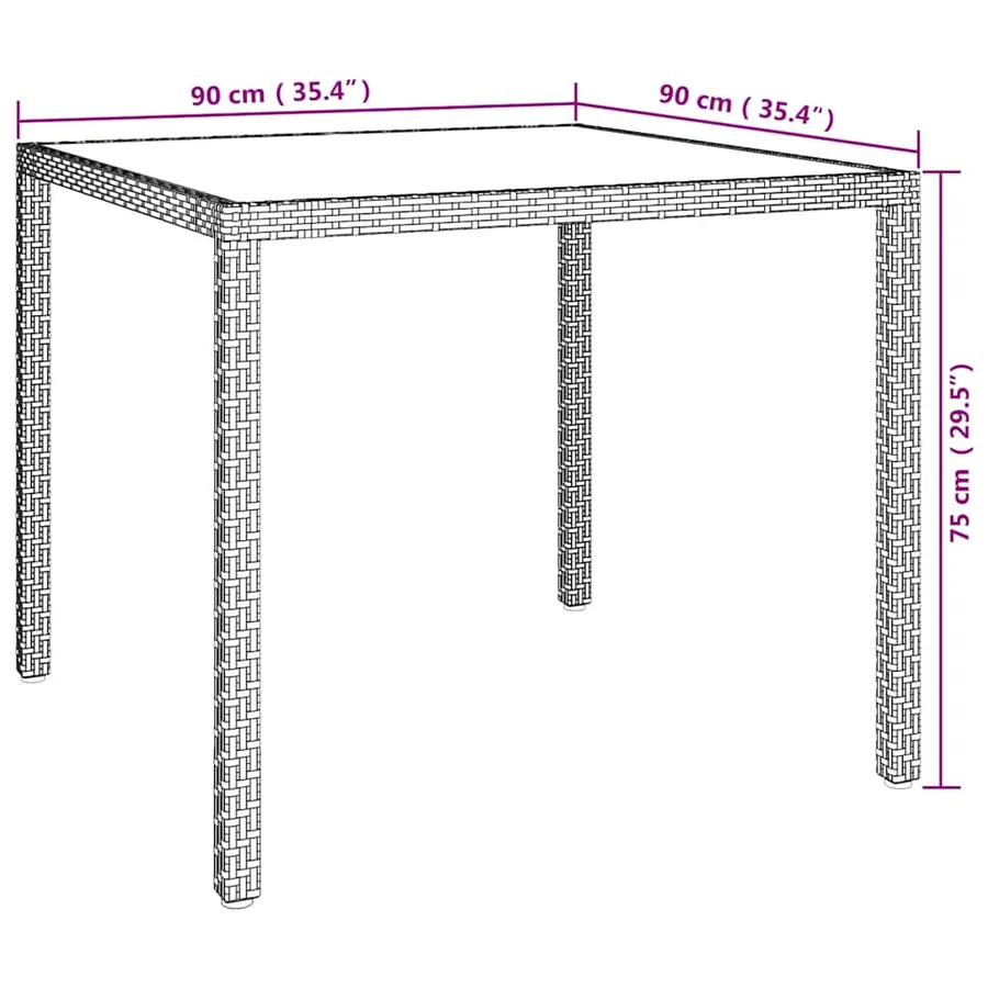 Table de jardin 90x90x75cm Verre trempé et résine tressée Beige - 7
