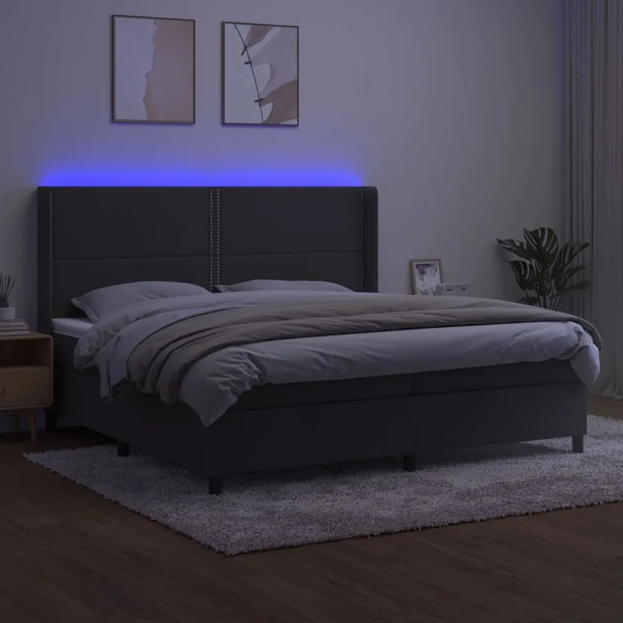 Sommier à lattes de lit matelas et LED Gris foncé 200x200 cm - 3