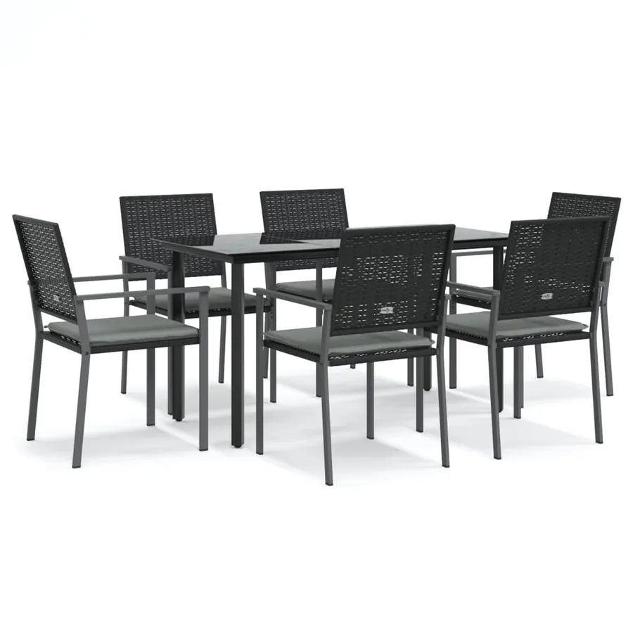 Ensemble à manger de jardin 7 pcs coussins résine tressée acier - 2