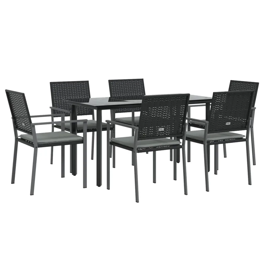 Ensemble à manger de jardin 7 pcs coussins résine tressée acier - 3