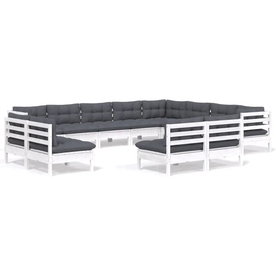 Salon de jardin 12 pcs avec coussins blanc bois de pin solide - 2