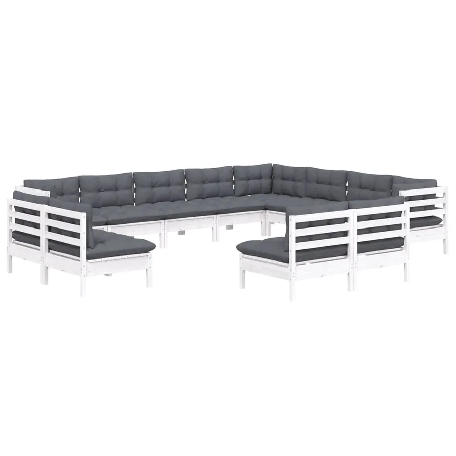 Salon de jardin 12 pcs avec coussins blanc bois de pin solide - 3