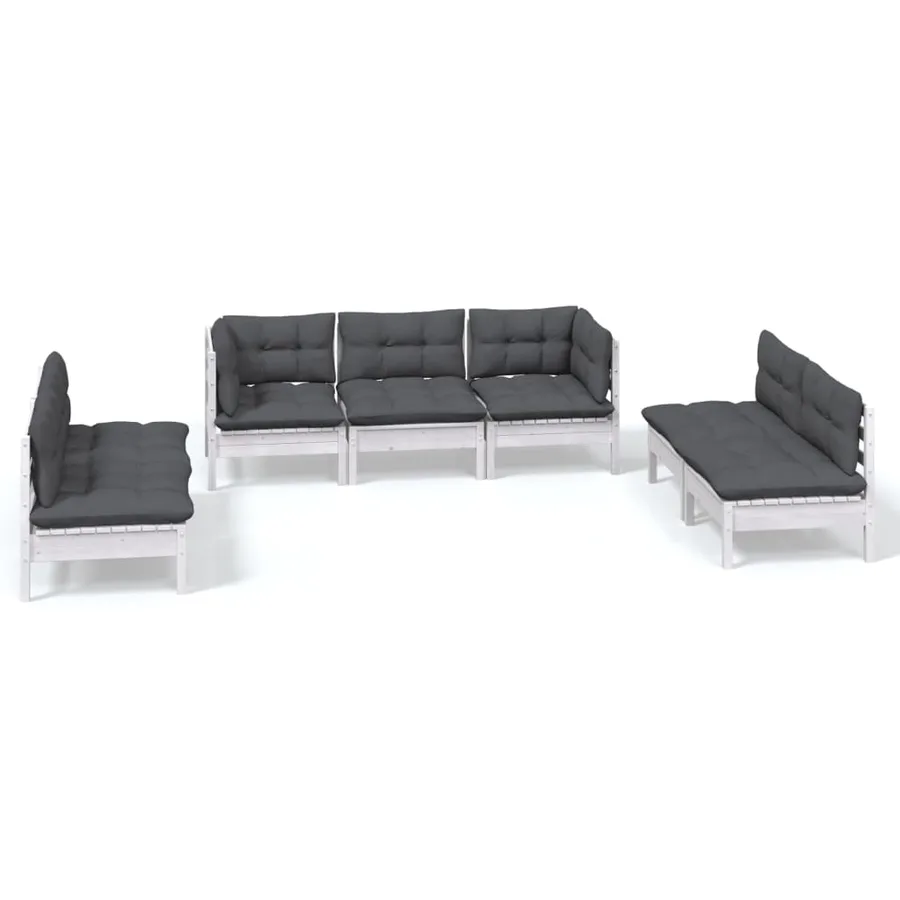 Salon de jardin 7 pcs avec coussins bois de pin massif - 2
