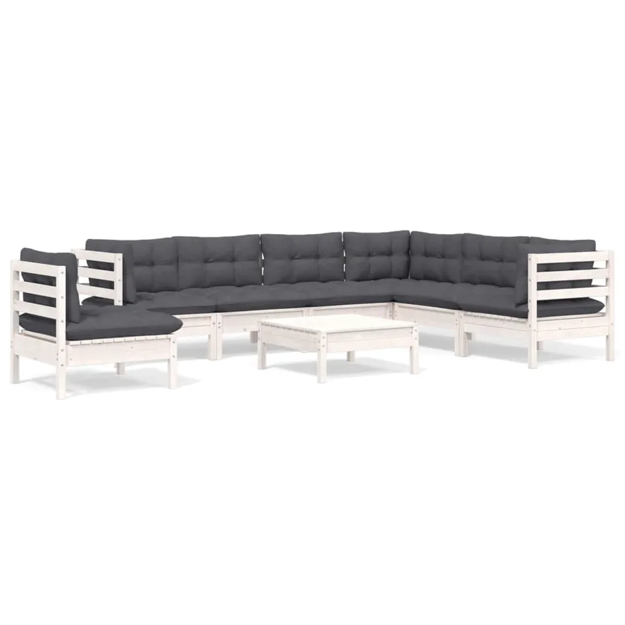 Salon de jardin 8 pcs avec coussins blanc bois de pin massif - 2