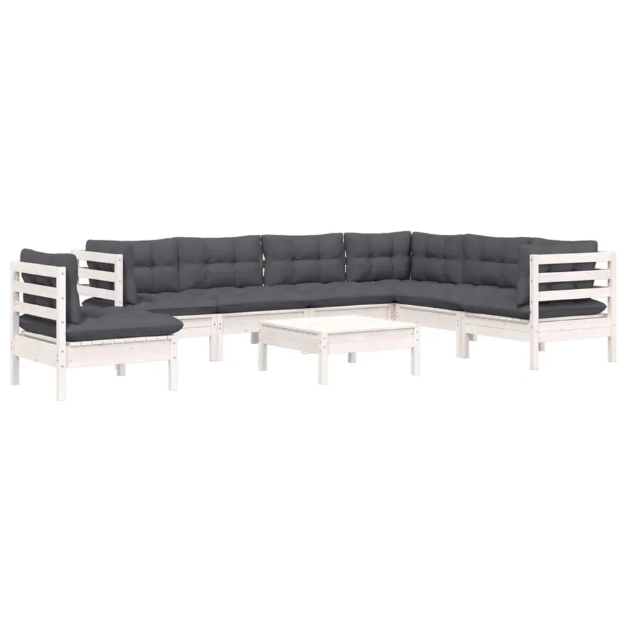 Salon de jardin 8 pcs avec coussins blanc bois de pin massif - 3