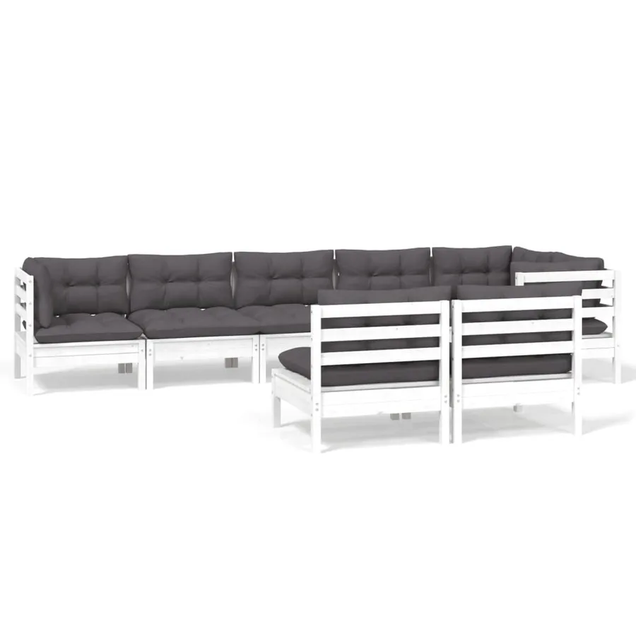 Salon de jardin 8 pcs avec coussins blanc bois de pin massif - 2