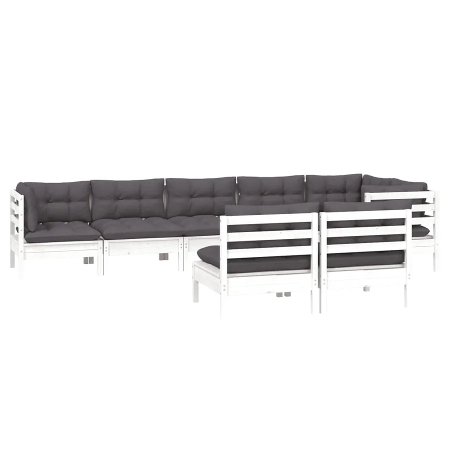 Salon de jardin 8 pcs avec coussins blanc bois de pin massif - 3