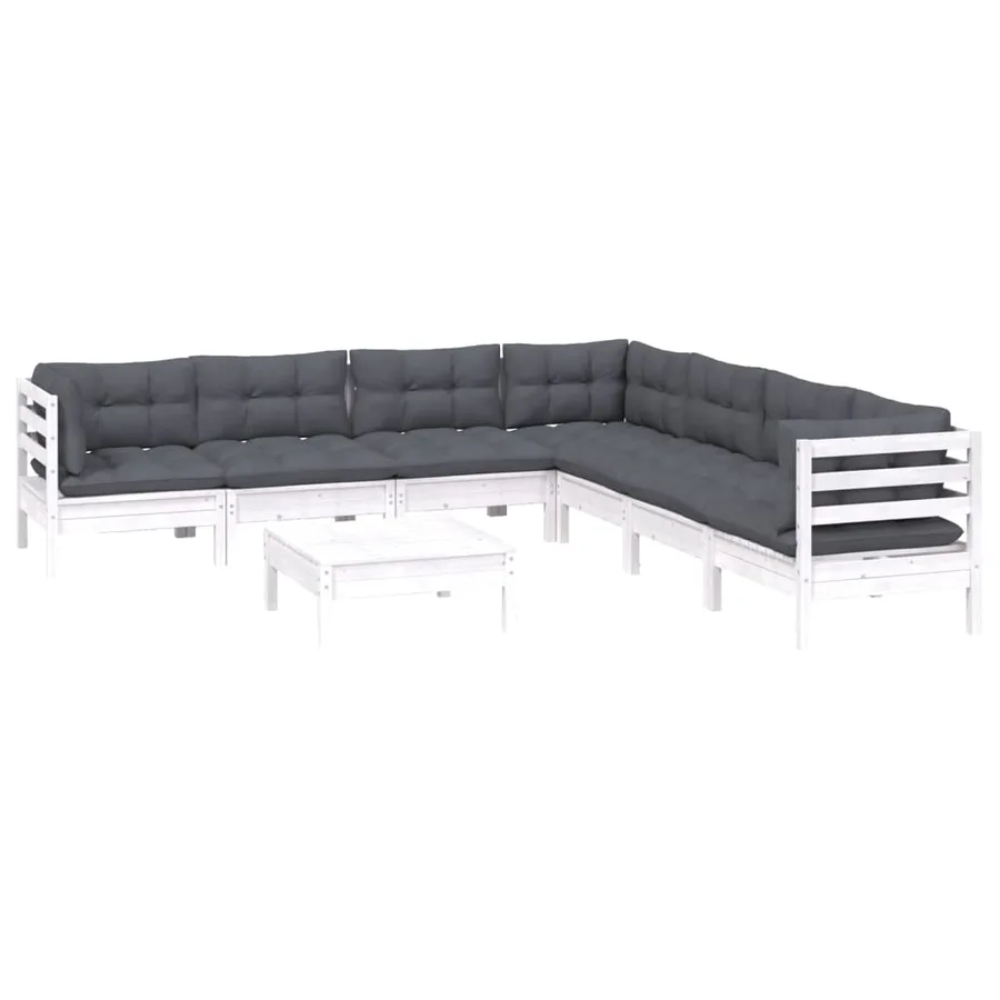 Salon de jardin 8 pcs avec coussins blanc bois de pin massif - 3