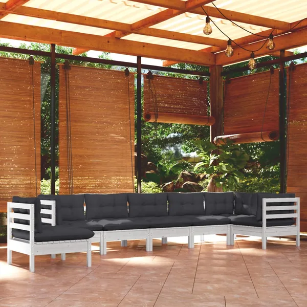 Salon de jardin 8 pcs avec coussins blanc bois de pin massif