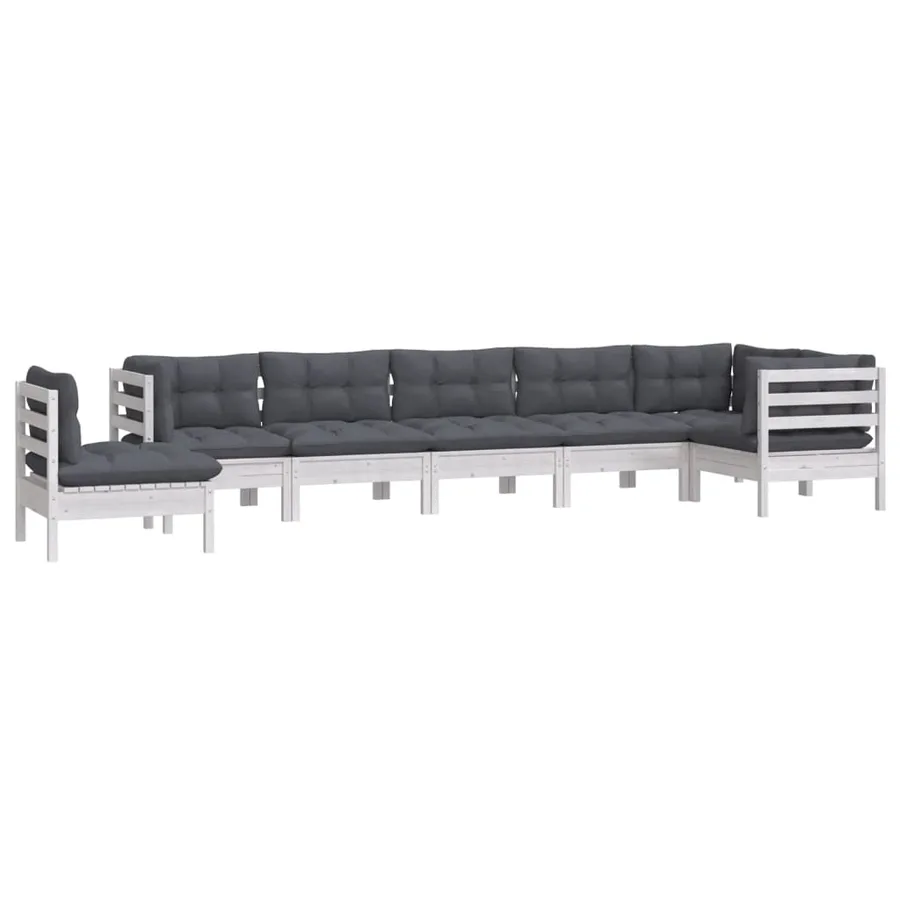 Salon de jardin 8 pcs avec coussins blanc bois de pin massif - 3