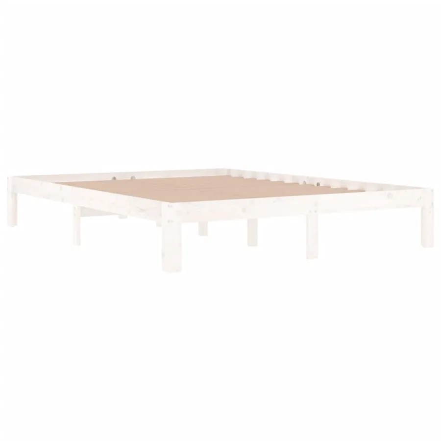 Cadre de lit sans matelas blanc bois massif 150x200 cm - 3